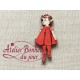 Bouton bois Fillette robe rouge H 4.5cm au bonheur du jour vintage rétro 