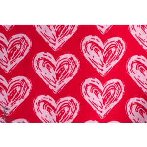 Jersey Bio rouge  Coeurs rose,  Designer : Janeas World pour Stoffonkel