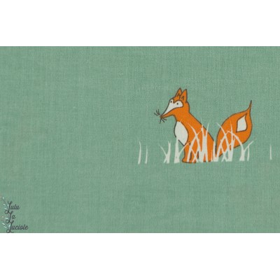Popeline renard BIRCH SLY FOX coton plaid patch nature fox animaux enfant 