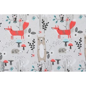 Popeline Forest buddies gris foret renard ours hérisson animaux 3 wishes 