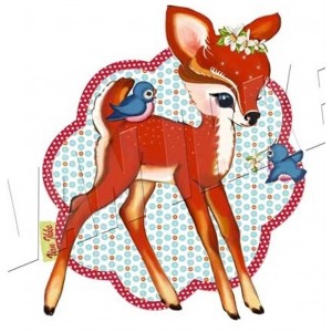Appliqué cerfs et oiseaux  rétro vintage bambi biche faon 