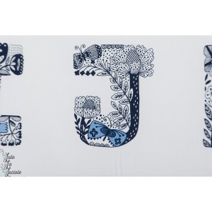 Popeline Lettered indigo Robert kaufman alphabet colorier fleur animaux bleu 