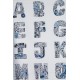 Popeline Lettered indigo Robert kaufman alphabet colorier fleur animaux bleu 