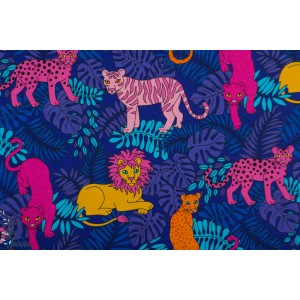 Jersey Junglecats turquoise Vintage in my heary retro animaux chat felin lion jungle bleu rose