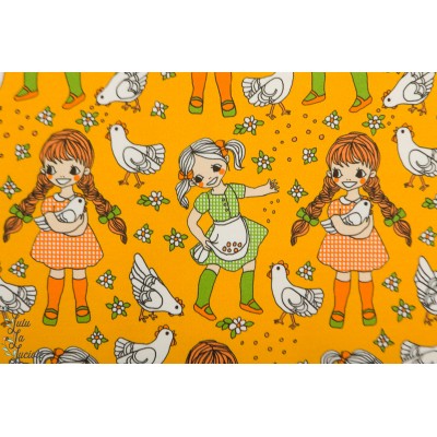 Jersey girls whith Hen Yellow Vintage in my heart fillette poule fermiere jaune 