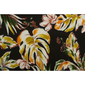 Viscose Rayon/ lin  Kokka fleurs Tropicales en noir