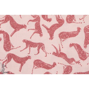tissu coton Popeline CHEETAH en rose guépard inprint Jane MAKOWER coouture femme 