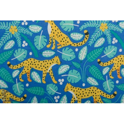 Popeline Bio the Tiny Garden Leopards Tropical Lush blue Nerida Hansen