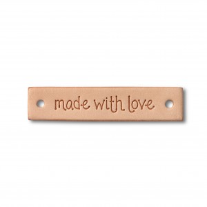Étiquette « made with love » cuir en couleur natruelle, rectangulaire