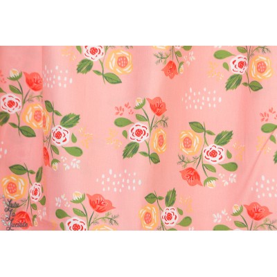 Popeline Bouquet Pink from Vintage 74  By Monaluna Fabrics