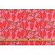 Voile de coton - baptise avec liseré fils métalisés fleurs rouge et rose
