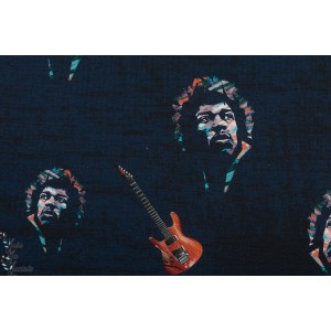 French Terry digital Jimi Hendrix  bleu