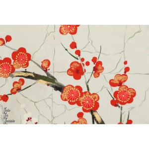 Popeline Golden Garden gris jardin japonais indochine fleur cerisier alexandre henry coton métallique