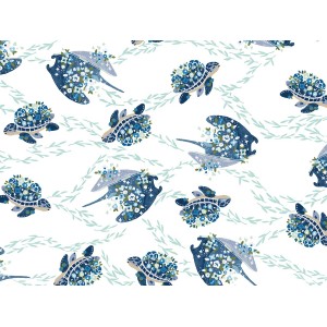 Popeline -CC402-OB1 Cosmic Sea - Make Waves - Ocean Blue Fabric -Cotton and Steel