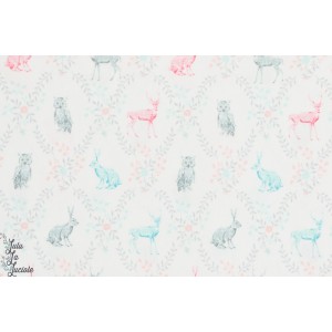 tissu coton Popeline Little Rabbits and owls lapin chouette pastel sevenberry enfant 