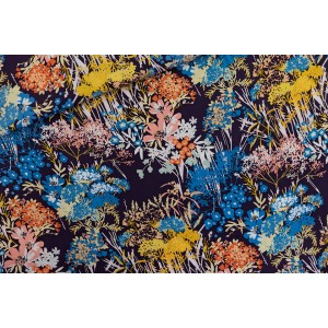 Wild Flowers - L - Ecovero Viscose Rayon Satin - Bleu Du Soir - R