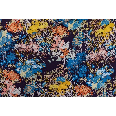 Wild Flowers - L - Ecovero Viscose Rayon Satin - Bleu Du Soir - R