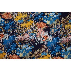 Wild Flowers - L - Toile de Coton Gabardine - Bleu Du Soir - R