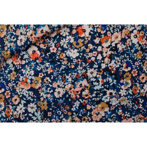 Flower Joy - L - Ecovero Viscose Rayon Satin -  Bleu Océana