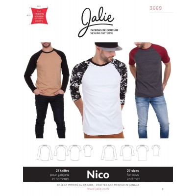 Patron jalie NICO - T-shirts raglan pour garçons et hommes